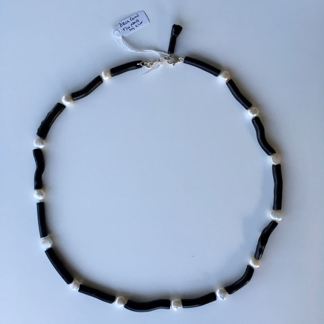 Sharon Cornthwaite black coral and pearl neckpiece